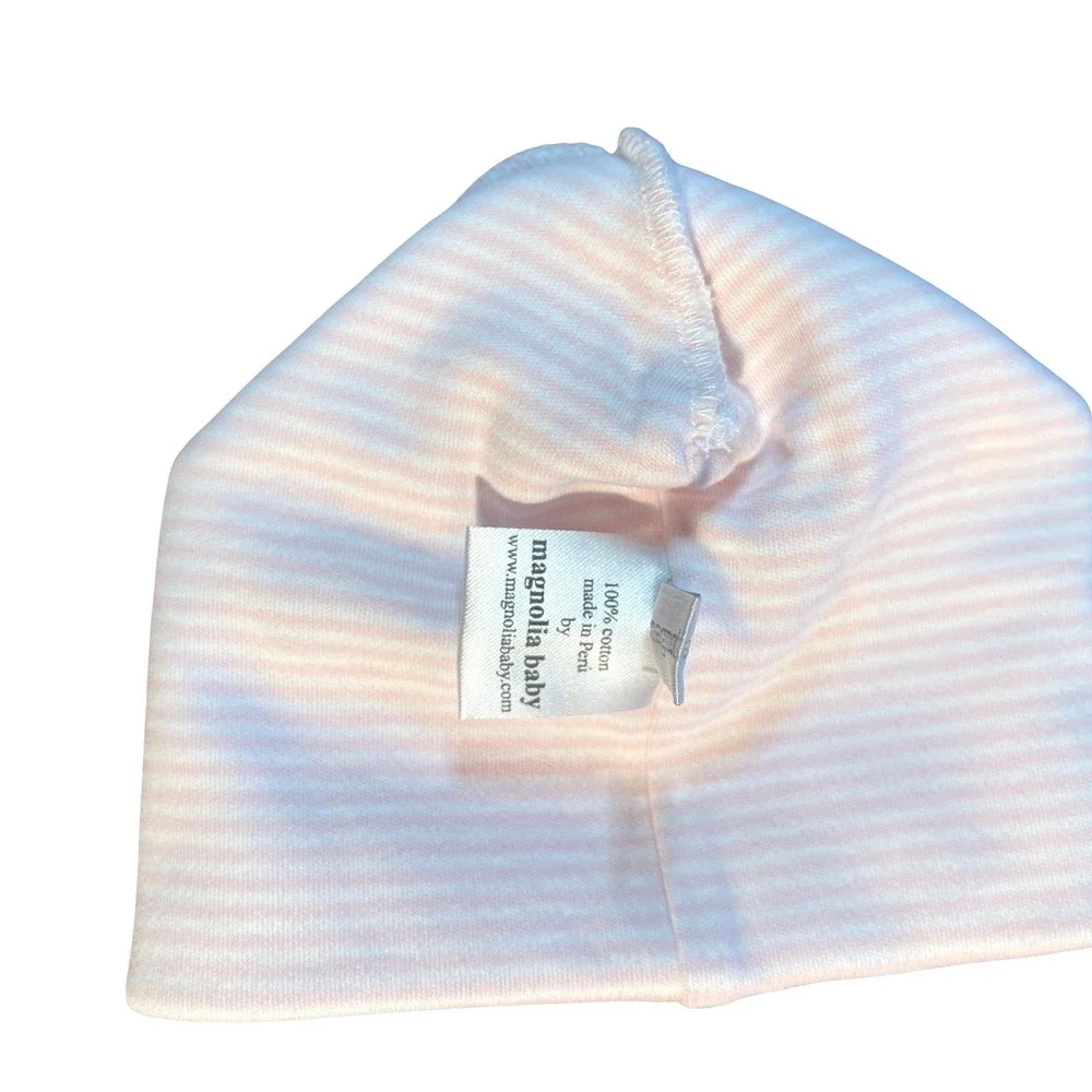 Magnolia Baby Pink Stripe Embordered‎ Football Preemie Infant Baby Hat